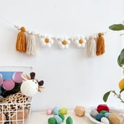 Daisy Boho Tassel Garland with Wooden Beads Party Decorations Farmhouse Daisy Birthday Party Banner Party Decorations for Wall Mantel High Chair Photo Prop Boho Daisy Home Decor